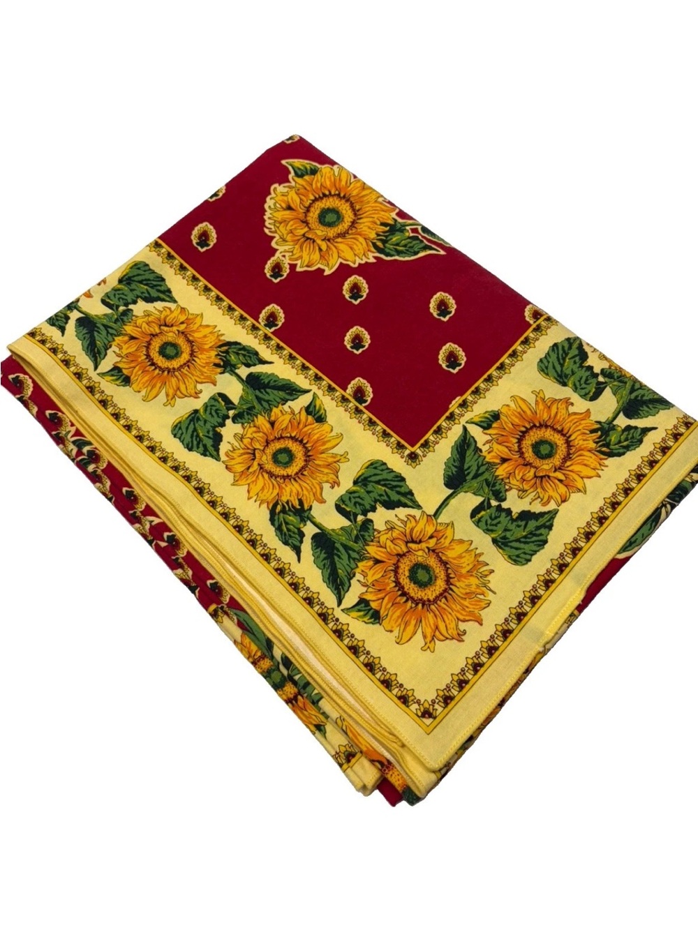 VENT du Sud Provence red/yellow 82” X 55” tablecloth Sunflower/Olive branch